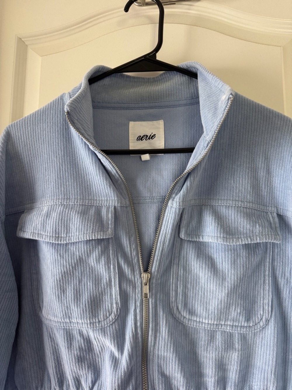 aerie Light Blue Cropped Corduroy Bomber Jacket / BB28 - Picture 2 of 3